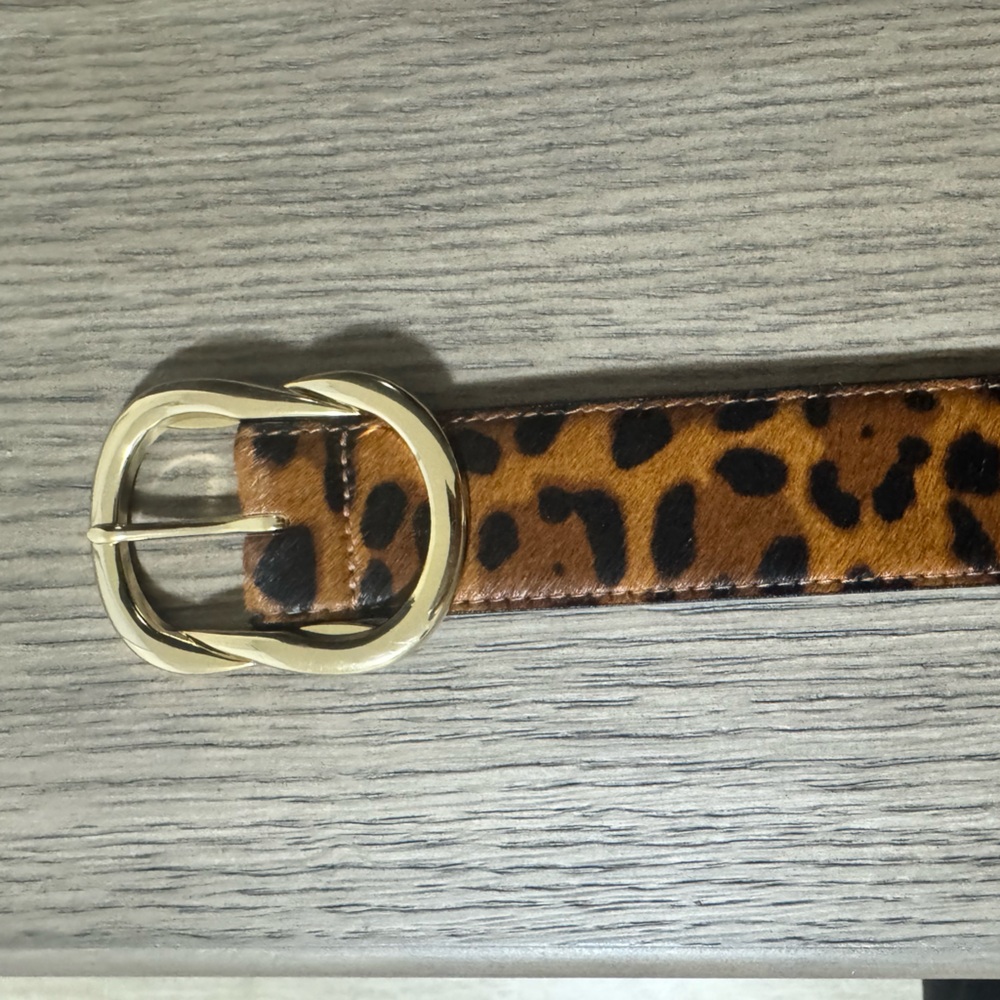 Express Leopard Pattern Belt with Gold Buckle